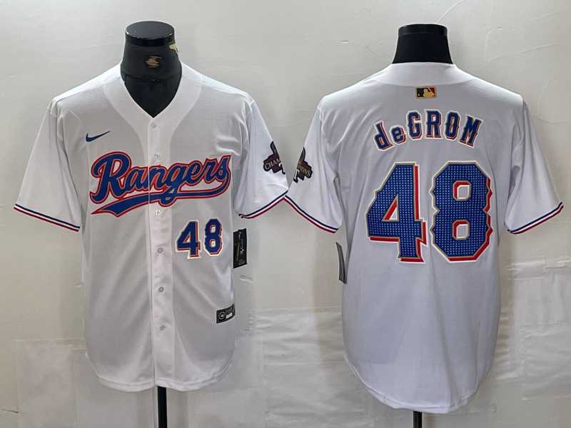 Mens Texas Rangers #48 Jacob deGrom Number White 2024 Gold Collection Limited Cool Base Jersey